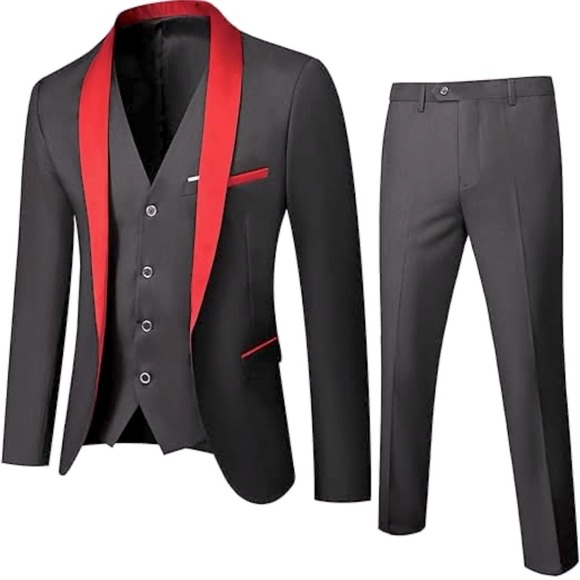 Maiyifu-GJ Other - Tuxedo Suit | Black & Burgundy | 3 Piece | Size Large